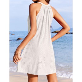 AI'MAGE Womens Swimsuit Cover Up Hollow Out Crochet Coverups Sleeveless Beach Dress Tank Bikini Cover Ups(White,Medium)
