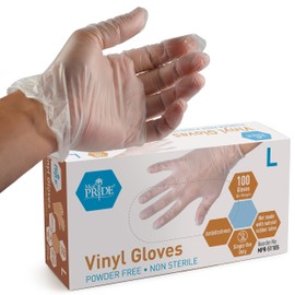 Med PRIDE Vinyl Gloves| 4.3 mil Thick, Powder-Free, Non-Sterile, Heavy Duty Disposable Gloves| Medical, Food Hand