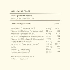 Dova Health Vitamin B Complex High Strength | All 8 B Vitamins + Myo - Inositol & Choline | B1-B2-B3-B5-B6-B9-B12-B7 (Biotin), Folate | Clean, No Additives or Fillers | Made in UK