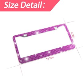 Bling 2PCS Car License Plate Frame, Handcrafted Crystal Stainless Steel License Plate Frame, Sparkly, Durable, Universal Fit, Car Accessories for Girls, Women (Dark Purple)