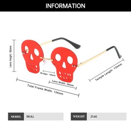 YAMEIZE Trendy Skull Rimless Sunglasses for Women Vintage Metal Frame Festival Rave Glasses