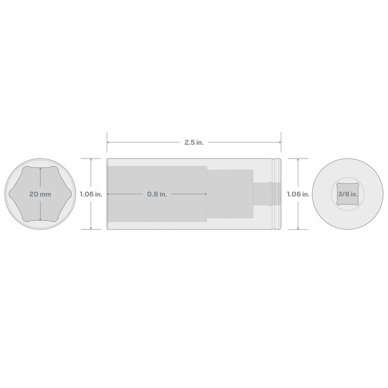 TEKTON 3/8 Inch Drive x 20 mm Deep 6-Point Socket