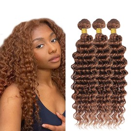 Light Brown Human Hair Bundles 28 30 32 Inch 8A Grade Unprocessed Peruvian Hair 3 Bundles Brown Deep Wave Bundles Hair Extensions