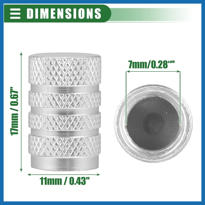 A ABSOPRO Tire Valve Stem Caps, 17mm, Aluminum Alloy, Silver
