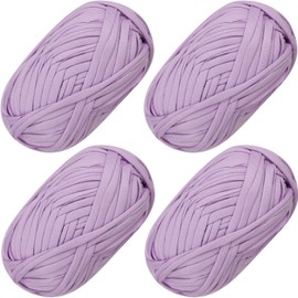 4 PCS T-Shirt Elastic Fabric Crochet Cloth for DIY Knitting, Spaghetti Yarn Thick Knitting Yarn for Hand DIY Bag Blanket Cushion Crocheting Projects, Home Decor (Purple)