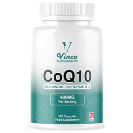 Vinco CoQ10 400mg - 120 High Strength Ubiquinone Coenzyme Q10 Capsules Antioxidant Supplement for Heart & Cardio, Increased Energy & Focus - Naturally Fermented - Non-GMO & Gluten Free - UK Made