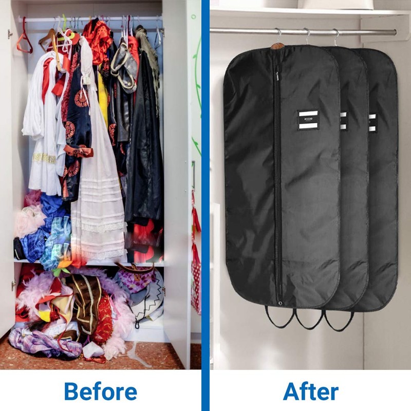 ecooe 2 x Black Garment Bag Polyester Garment Cover Clothes