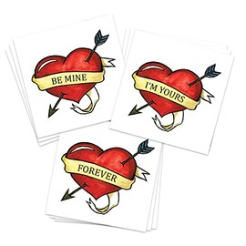 Love Heart Temporary Tattoos/Pack of 9 / Valentine's Classic Style - Be Mine - I'm Yours - Forever" / Skin Safe/Removable