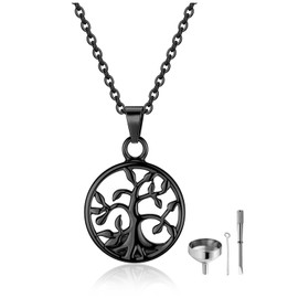 AllerPierce Tree Life Urn Necklace for Ashes Women Men Stainless Steel Memorial Ashes Pendant Necklace w/Funnel Kit Cremation Keepsake Jewellry Gifts for Families Friends Dog Cat Pets