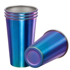 MEWAY 4 Pack 24oz Stainless Steel Pint Cup,Healthy Unbreakable and Stackable,Metal Drinking Glasses，Beer Glasses（Rainbow）