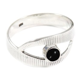 JEWELSTREZORO Cabochon-Schwarzer Onyx Edelstein-für Herren und Damen,Geschenkartikel, 925er-Sterling Silber Band Ring Schmuck TSR367BY_22 (68 (21.6))