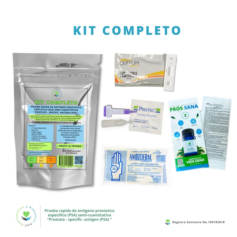Kit Completo de Prueba Rápida PSA, Semi-Cuantitativo, con Aguja, Gotero,