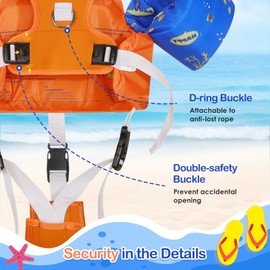 MoKo Kids Swimming Vest 20-50 lbs, Toddler Floaties, Arm Band Floaties with Adjustable Strap, Swim Jacket Water Wing Pool Float, Water Sports Learning Swim Training Equipment, Orange Blue Sharks