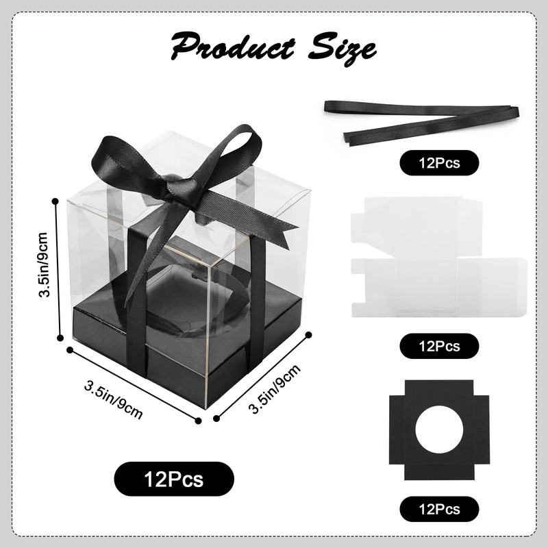 Anglecai 12 Pack Clear Plastic Cupcake Boxes, 3.5 Inch Black