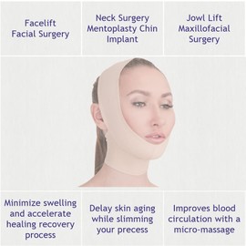 V T VARITEKS Post Surgical Chin Strap Bandage for Women - Neck and Chin Compression Garment Wrap - Face Slimmer, Jowl Tightening (L)
