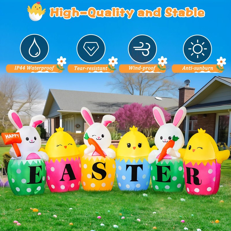 10 FT Easter Inflatables Bunny, Cute Rabbits with Carrots, Eggs,