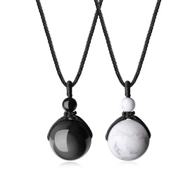 COAI Yin Yang Necklaces Gemstones Pearl Pendant, Stone, Obsidian Howlite