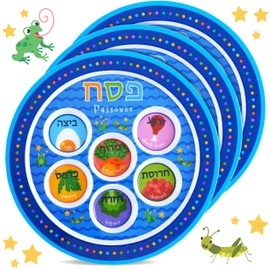 Exciting Childrens Passover Seder Plate 9" Melamine BPA-Free Colorful Kids Pesach Seder Plates Marked with Symbolic Traditional Seder Foods Round Seder Tray Passover Dinnerware by Zion Judaica - 3 PK