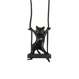 ZIMISI Swinging Cat Car Mirror Hanging Accessories, Funny Rear View Mirror Charm Pendant, Swing Cat Hanging Ornament Decoration, Cute Car Accessories for Women Men (Black)