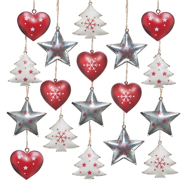 Logbuch-Verlag 18 Christmas Tree Pendants Metal Red White Silver 5