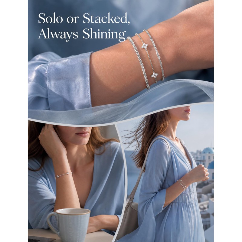 Fansilver Sterling Silver Lobster Bracelet for Women Stackable Bracelet Set