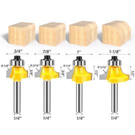 JGZUI 1/4-inch Shank Roundover Router Bit Set, 4 Pcs Router bit Set, Bearing Guide for Rounding Edge Bit, Round Over Router Bits for Edging Forming (R 1/8", 1/4", 3/16", 5/16")