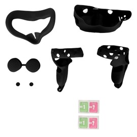 5 in 1 Silicone Cover Set for Quest 2 Includes Face Cover Controller Grip Cover VR Shell Cover Dust Cover Shakes Stick Caps Black
