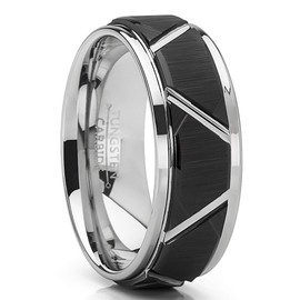 Metal Masters Co. Men's Tungsten Carbide Wedding Ring 8mm Black Faceted Band Comfort Fit 9.5