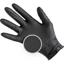 A-I-A Angel-In-Armor 6 Mil Black Nitrile Gloves, Box of 200, Latex Free, Chemical Resistant, Heavy Duty, Raised Diamond Grip (XL)