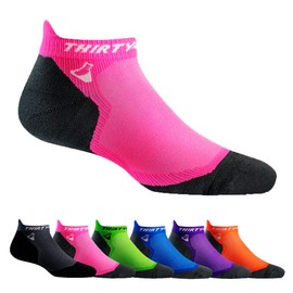 Thirty48 Ultralight Athletic Running Socks for Men and Women with Seamless Toe, Moisture Wicking, Cushion Padding (Small - Women 5-6.5 // Men 6-7.5, [1 Pair] Pink/Gray)