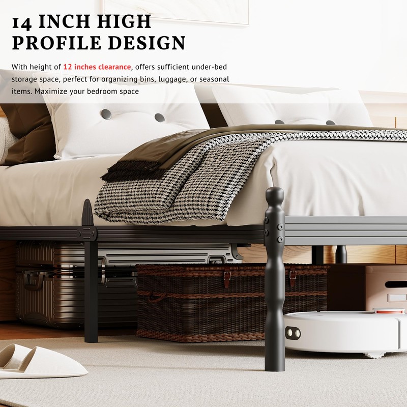 ZIYOO 14 inch Metal Queen Bed Frame with Vintage Style,