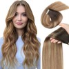 YDDM Tape-In Real Hair Extensions, 20 Pieces, 55 cm, 50 g, Chestnut Brown to Light Brown with Light Blonde, Invisible Tape Extensions, Real Hair Extensions (22 Inches, 2/6/18 K#)