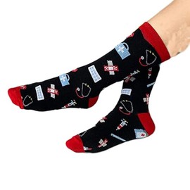Wansruee Unisex Doctor Nurse Hospital Theme Socks Funny Novelty Calf Socks Gifts Presents For Men Women (US, Alpha, One Size, Regular, Regular, Black)