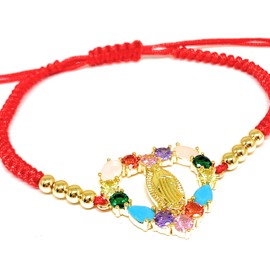 Gold Plated Virgin Mary Colorful Heart Adjustable Bracelet Virgen De Guadalupe Pulsera Oro Laminado 8“