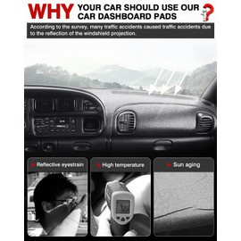 Autorder Dashboard Cover Mat for Dodge Ram 1500 2500 3500 1998-2001 Accessories Dash Cover Flannel Dash Mat Sunshade Glare UV Rays Protector