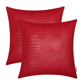 BRAWARM Faux Leather Pillow Covers 22 X 22 Inches, Christmas Red Leather Pillow Covers Pack of 2, Crocodile Leather Decorative Throw Pillows for Living Room Couch Bed Sofa Home