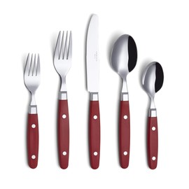 ANNOVA Silverware Set, Retro/Rivet Colorful Stainless Steel Tableware Kitchen Flatware Set Utensils, Includes Dinner Knives, Forks, Spoons, Salad Forks & Dessert Spoons (Red, 20 Pieces)