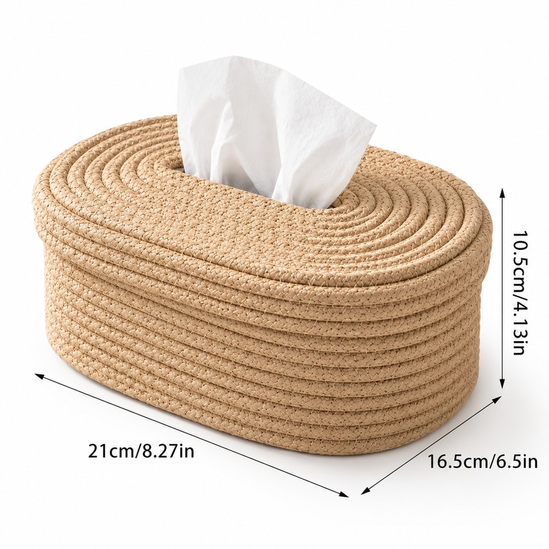 Woven Tissue Box Cover for Home Decor – Oval Textured