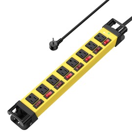 Power Strip with Individual Switches - 8 Outlet Heavy Duty Power Strip with Cord Manager,1200J Surge Protector Home Office Garage Industrial Workbench