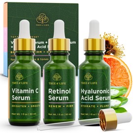 Tree of Life Beauty Facial Skin Care Set, Brightening, Firming & Hydrating Face Serums - Vitamin C, Retinol & Hyaluronic Acid for Smooth Radiant Skin, Dermatologist Tested, 1 Fl Oz (Pack of 3)