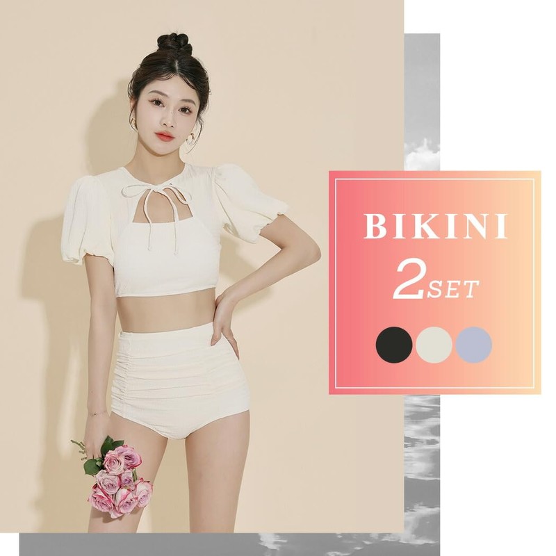 [Teddy] 水着 レディース ビキニ 体型カバー水着 ハイウエスト ショーツ セパレート 2点セット ボレロ風ブラ