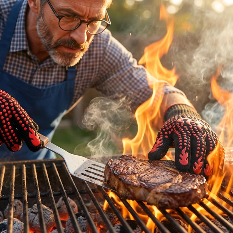 QUANSHANGJU Heat Resistant Silicone Non-Slip Long BBQ Gloves