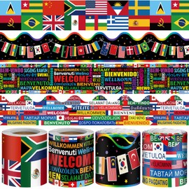 Outus 4 Rolls 131.2 ft World Flags Bulletin Board Borders Welcome Back to School Bulletin Board Border Around The World Party Decorations for International Flag Multicultural Diversity Classroom Decor