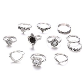 RINHOO FRIENDSHIP Silver Knuckle Rings Set for Women Vintage Finger Stacking Boho Midi Ring (11Pcs Mixed 2)