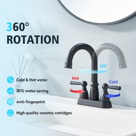 CREA Matter Black Bathroom Faucet,4 Inch Centerset Bathroom Faucets 2 or 3 Hole,2-Handle Bathroom Faucet with Pop Up Drain/ 360° Swivel,Vanity Faucet Basin Mix Tap