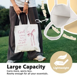 LIANGW Coquette Pink Bow Bible Bags for Women, Cute Christian Preppy Canvas Tote Bag Christian Gifts for Women Teen Girls