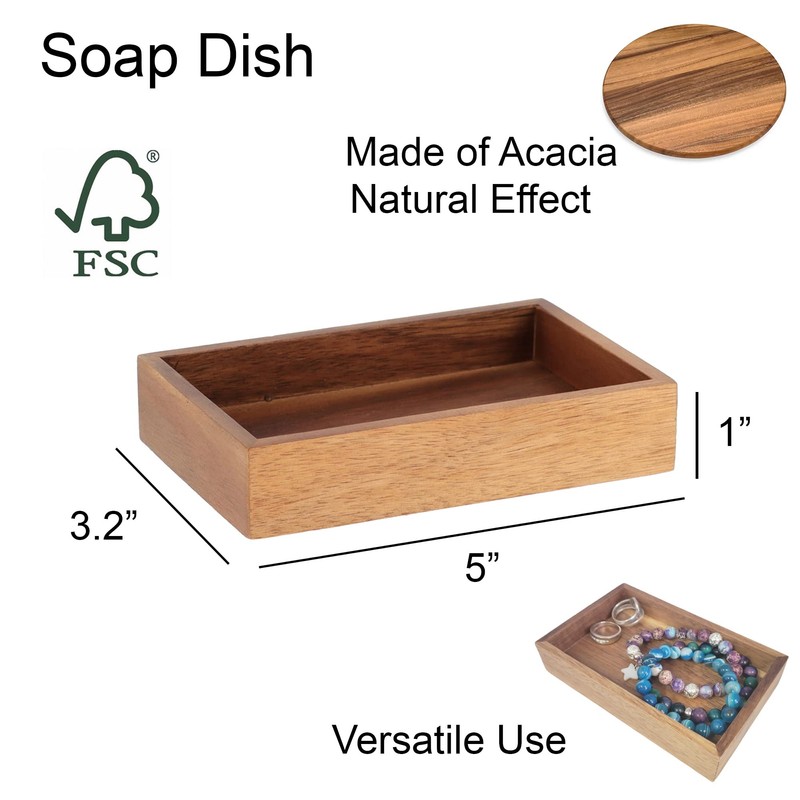 Acacia Soap Dish Cup Dispenser Tray