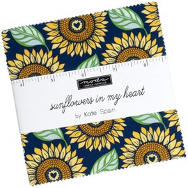 Sunflowers in My Heart Charm Pack by Kate Spain; 42-5" Precut Fabric Quilt Squares