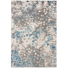 Safavieh Madison Collection MAD425E Boho Abstract Distressed Area Rug, 9' x 12', Grey/Blue