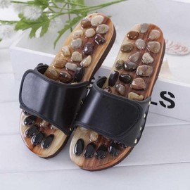 Pebble Acupressure Foot Massage Slippers - Health & Wellness Indoor Shoes for Men & Women, Office Comfort Blood Circulation Pebble (Acupressure Level 2)/Dark Black 225-230mm
